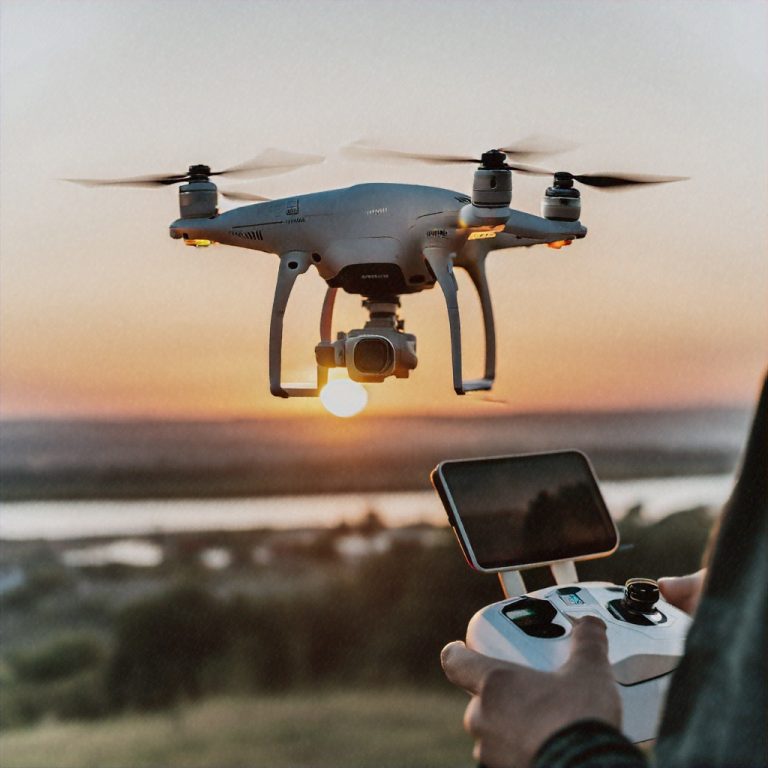 Person,Using,Drone,At,Sunset,Time